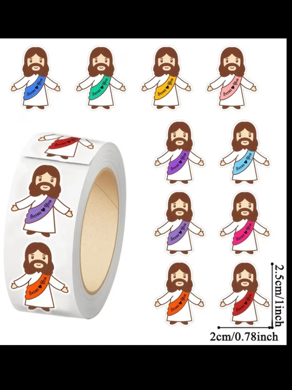 🆕 JESUS LOVES YOU: Religious Character Sticker Set of 50 - Multicolor